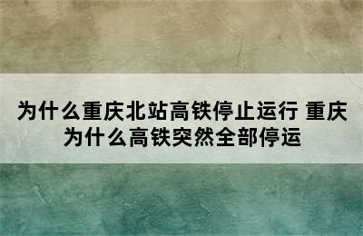 为什么重庆北站高铁停止运行 重庆为什么高铁突然全部停运